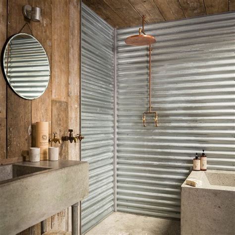 sheet metal bathroom walls|corrugated metal interior walls.